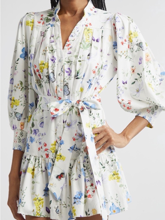 Alice + Olivia Dresses & Skirts - Alice + Olivia White Floral Tie-Waist Mini Dress with Multicolor Print